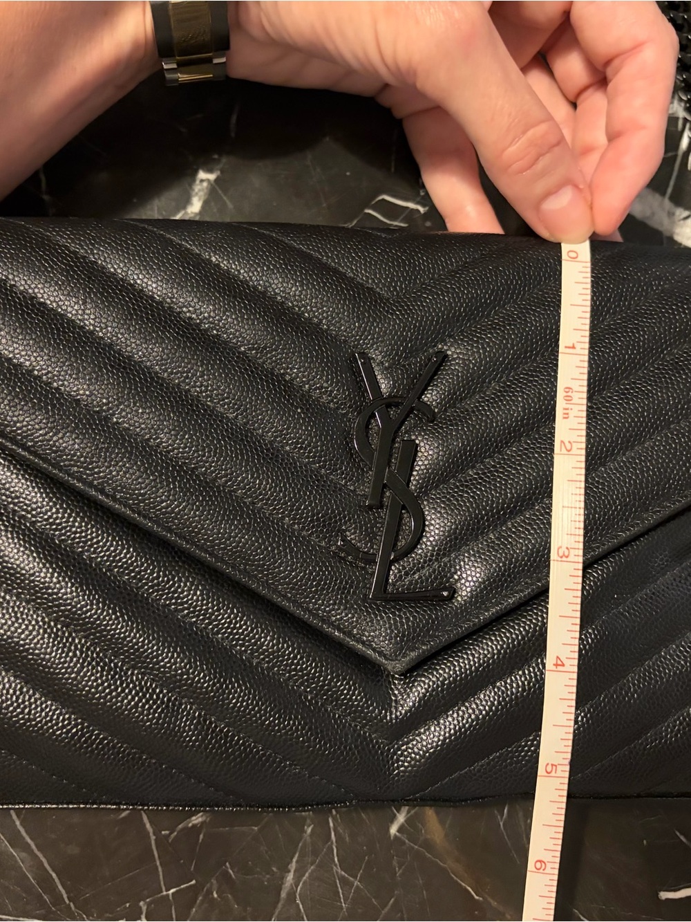 YSL / Saint Laurent - Black Chevron Quilted Leather Metal Black Chain Crossbody - Picture 9 of 14